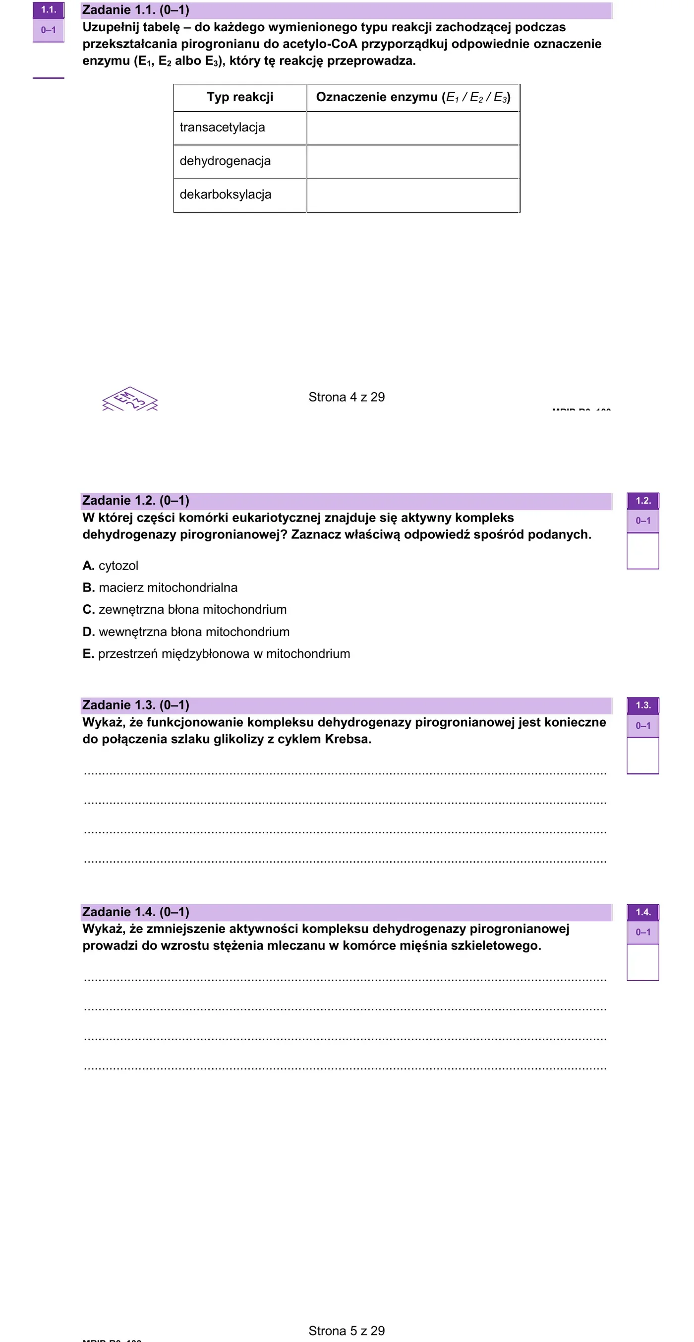 Zadanie 1 - dehydrogenaza pirogronianowa