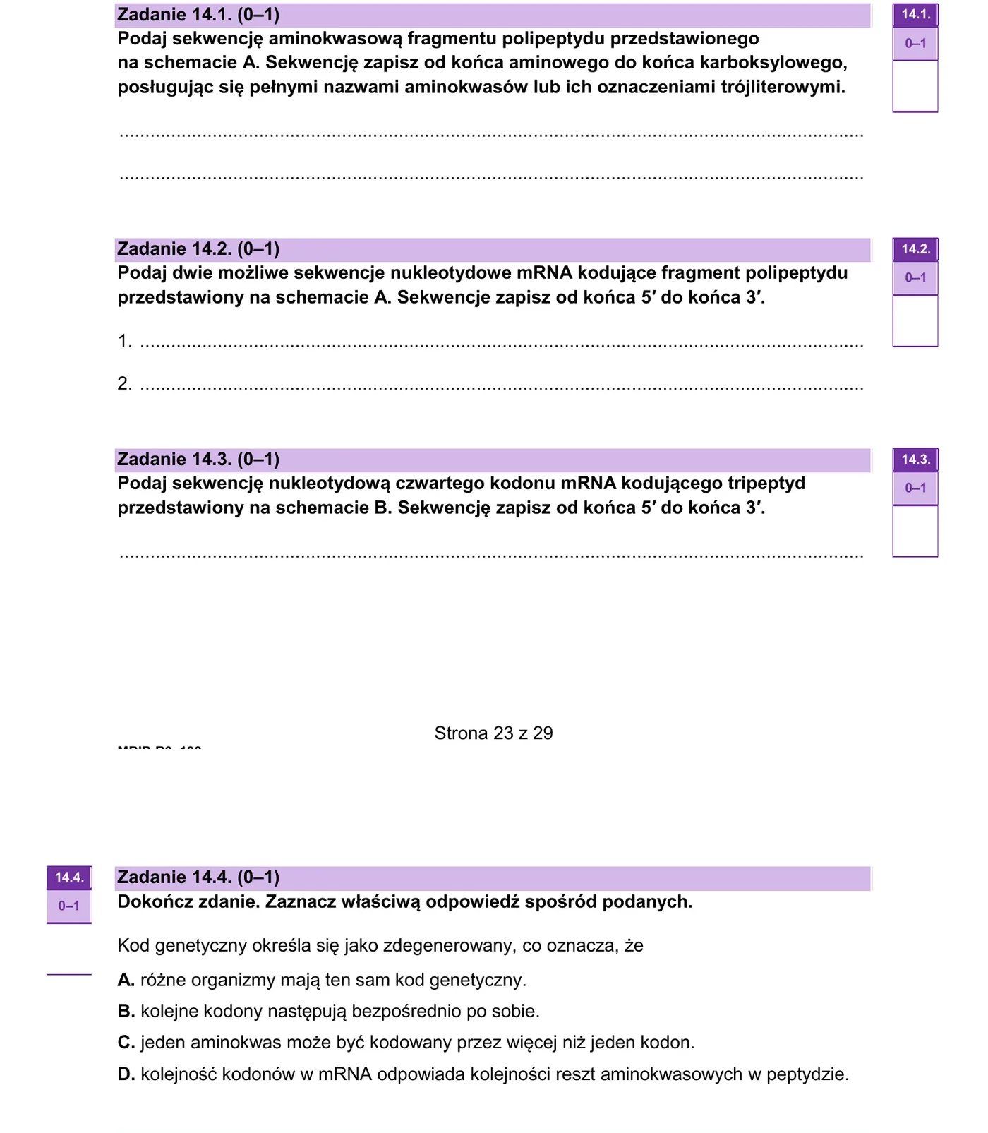 Zadanie 14 - polipeptyd, mutacja, kodon STOP
