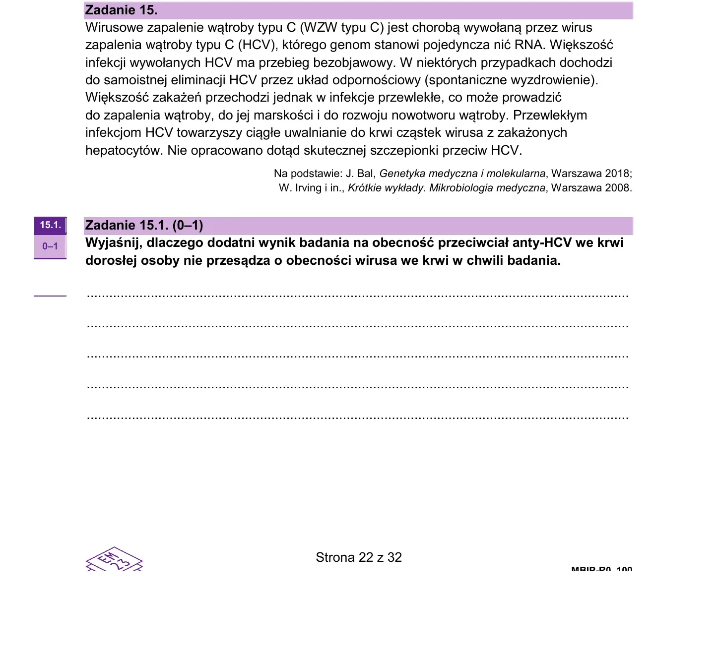 Zadanie 15 — biologia 2026, poziom rozszerzony, arkusz CKE