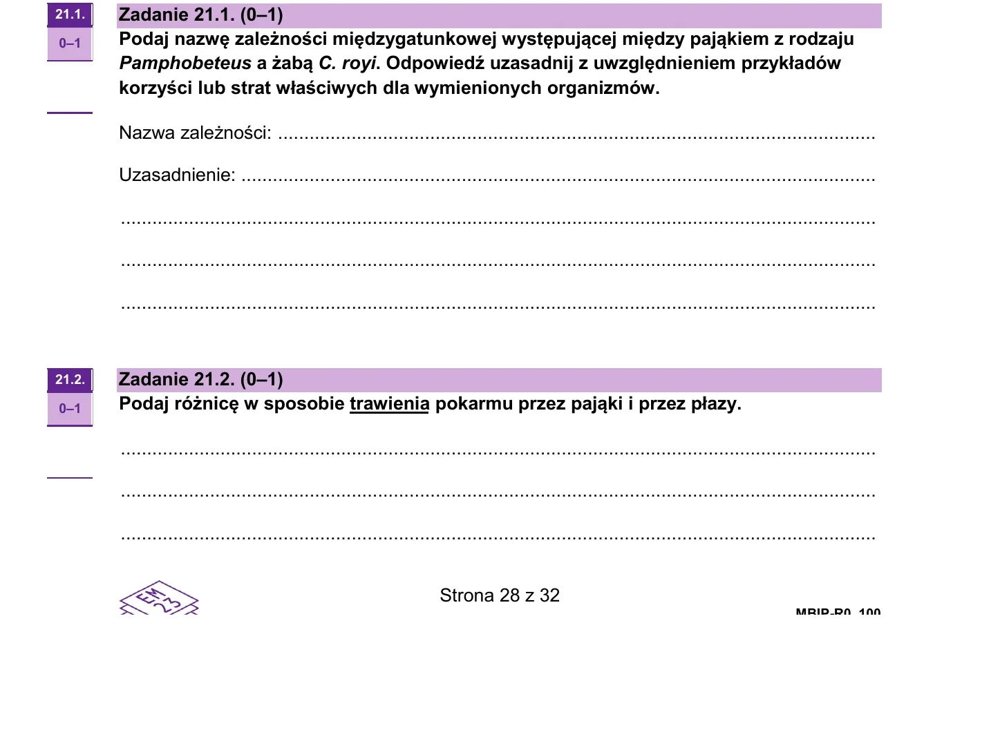 Zadanie 21 — biologia 2026, poziom rozszerzony, arkusz CKE