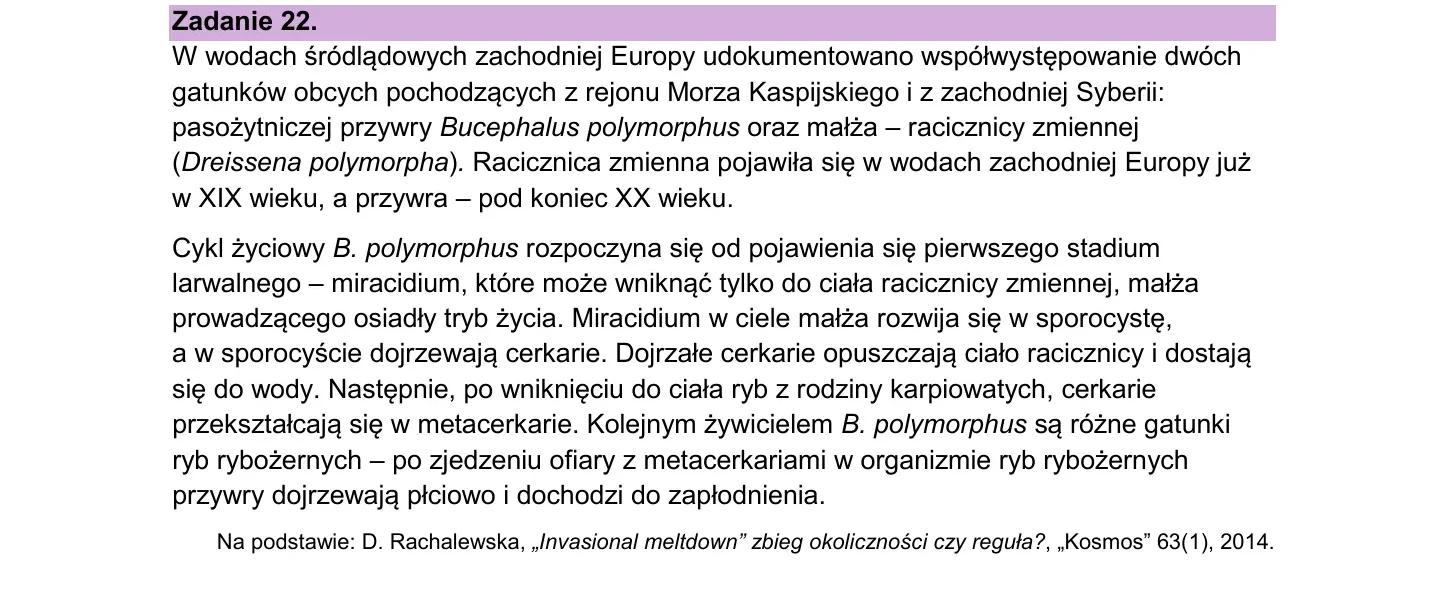 Zadanie 22 — biologia 2026, poziom rozszerzony, arkusz CKE