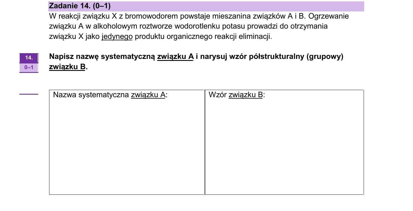 Zadanie 14 - chemia 2024 PR