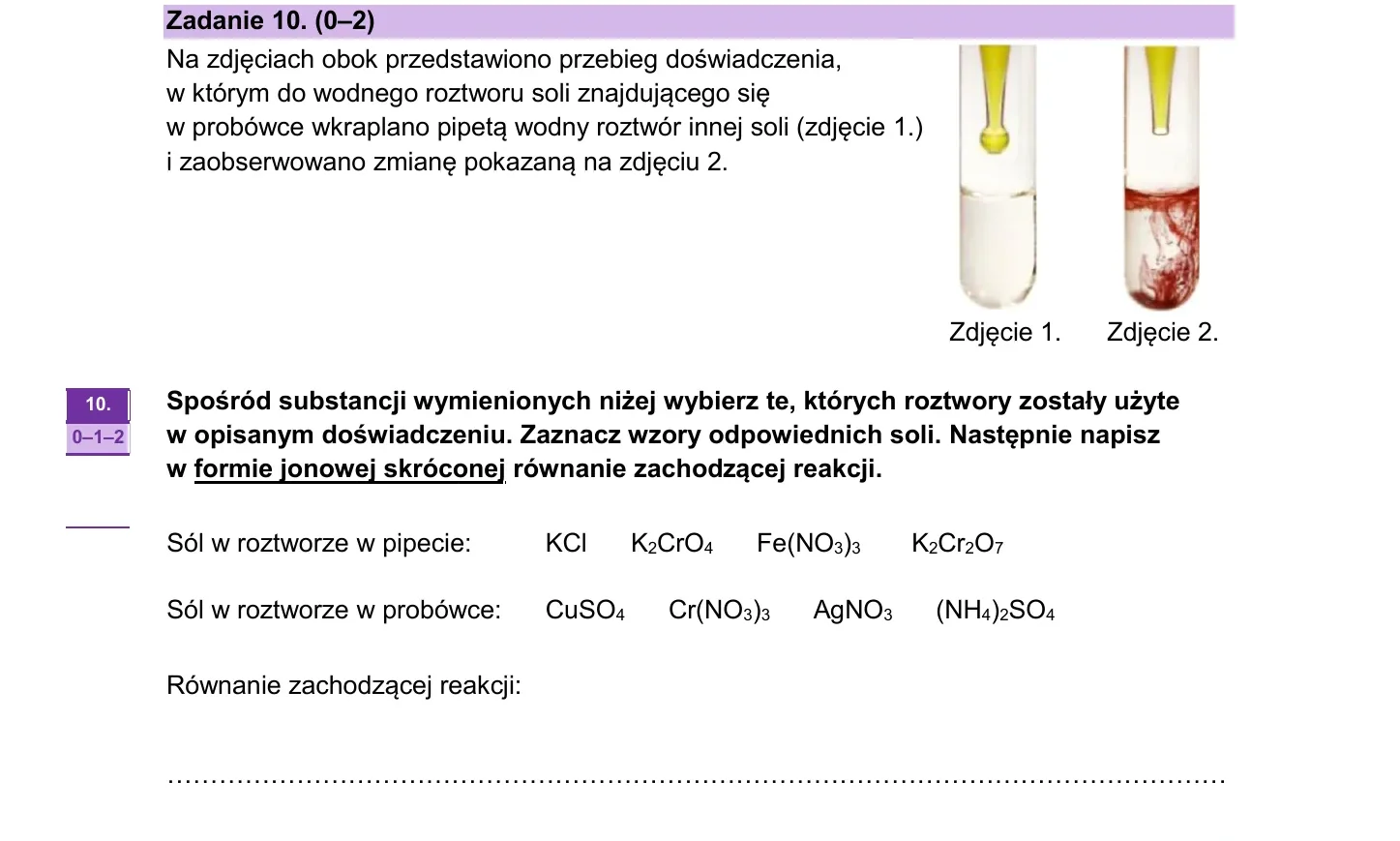 Zadanie 10 — chemia 2026, poziom rozszerzony, arkusz CKE