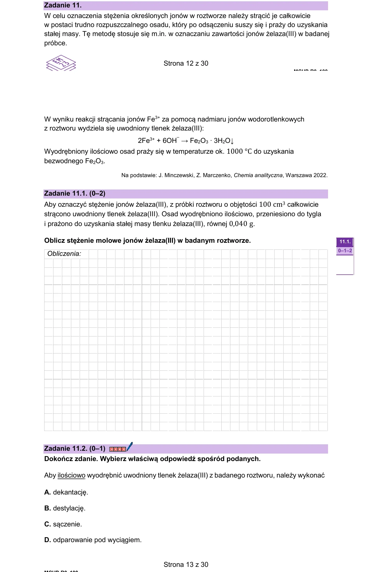 Zadanie 11 — chemia 2026, poziom rozszerzony, arkusz CKE
