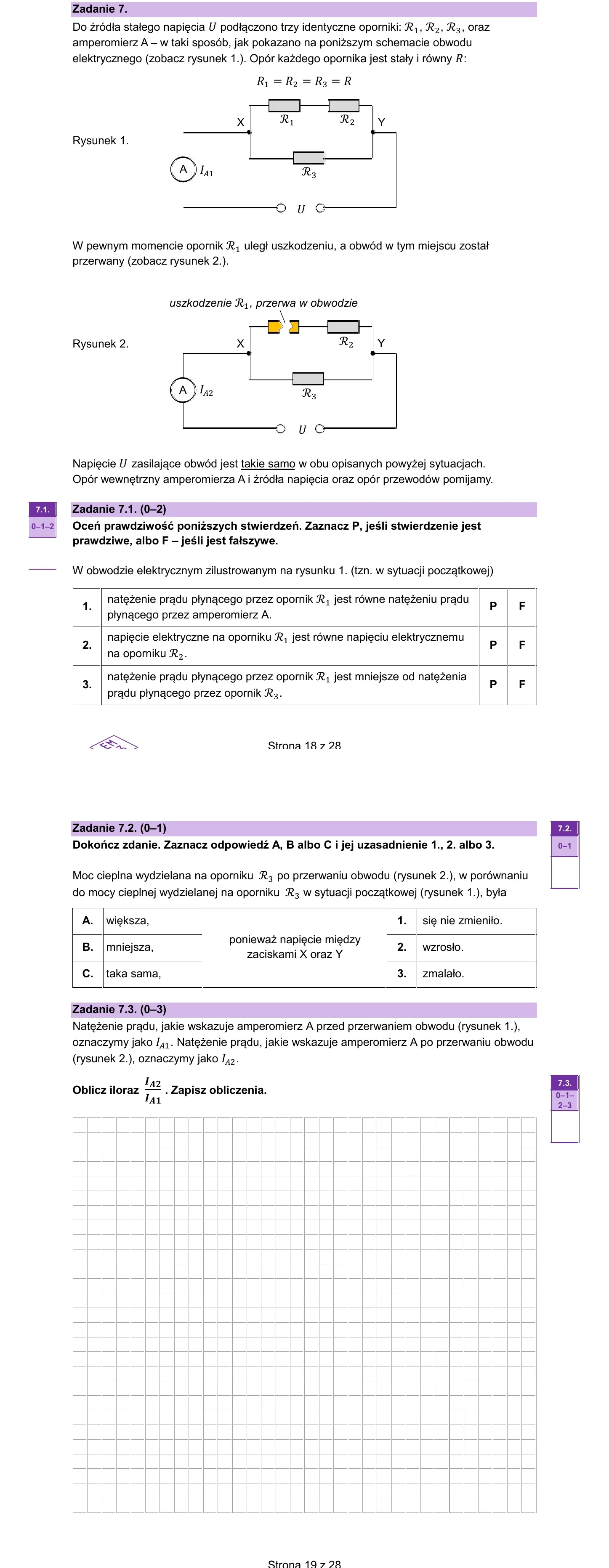 Zadanie 7 - trzy oporniki, schematy 1 i 2