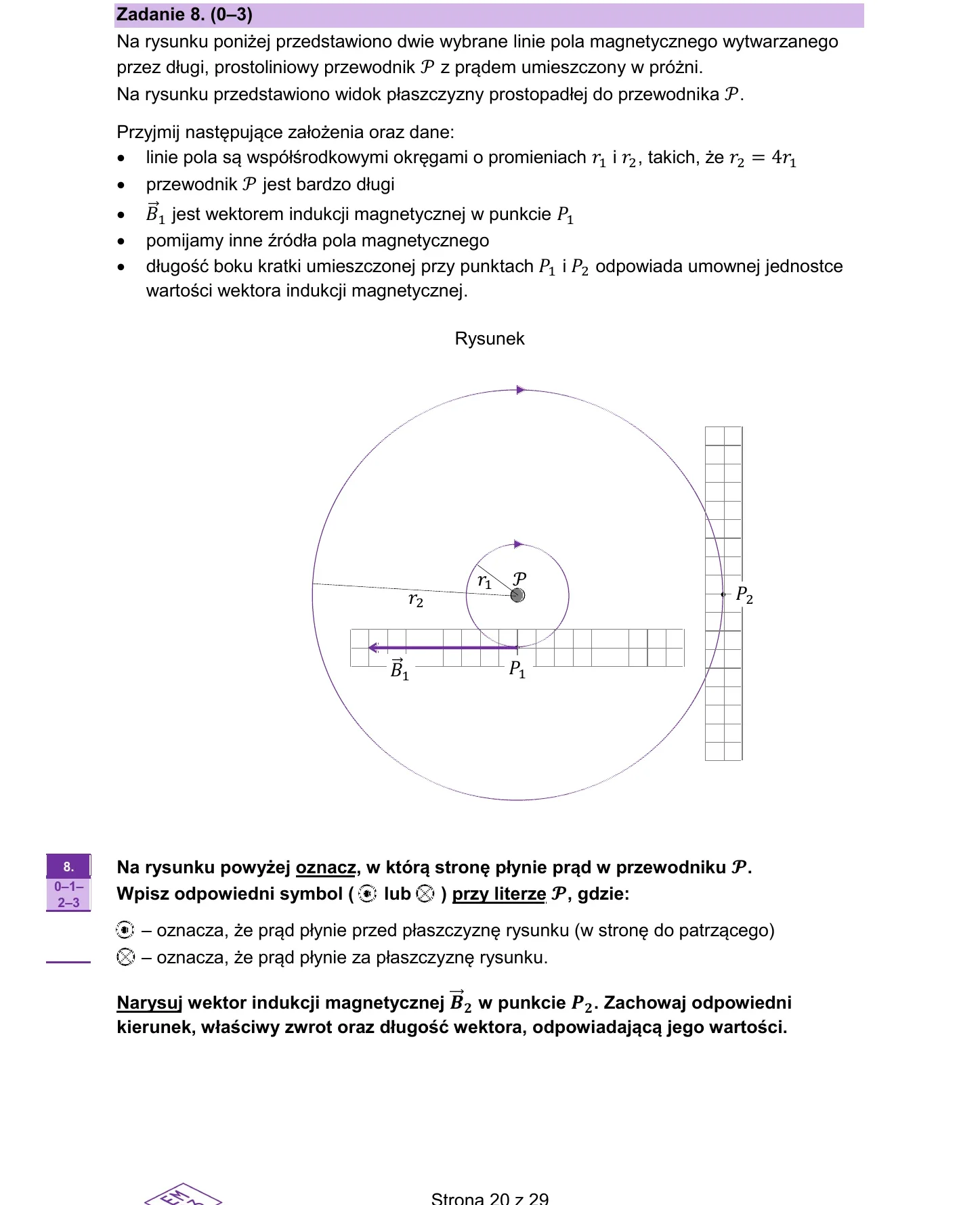Zadanie 8 z arkusza maturalnego CKE 2025 maj PR fizyka — pole magnetyczne przewodnika prostoliniowego