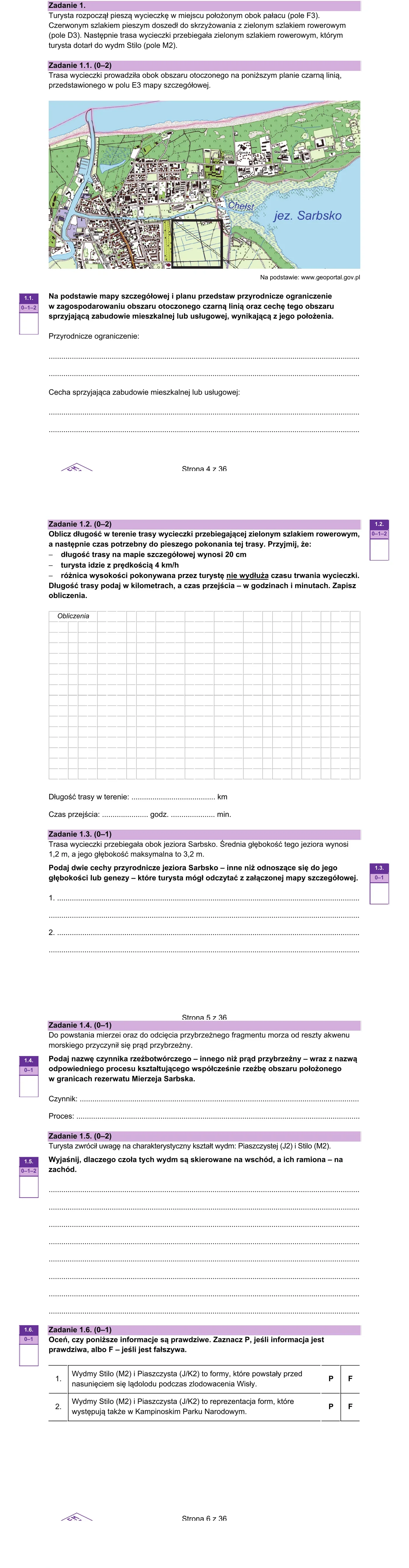 Plan obszaru w polu E3 mapy szczegółowej + jezioro Sarbsko obok