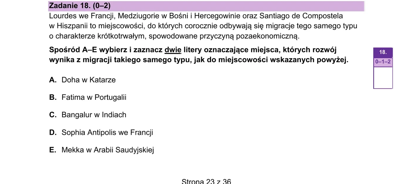 Tresc zadania 18 z arkusza CKE 2023 PR (str. 25)