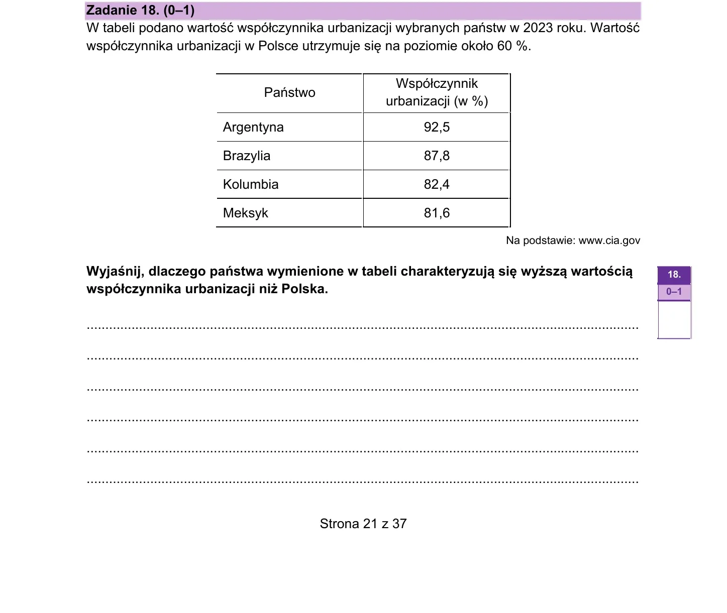 Zadanie 18 — geografia 2026, poziom rozszerzony, arkusz CKE