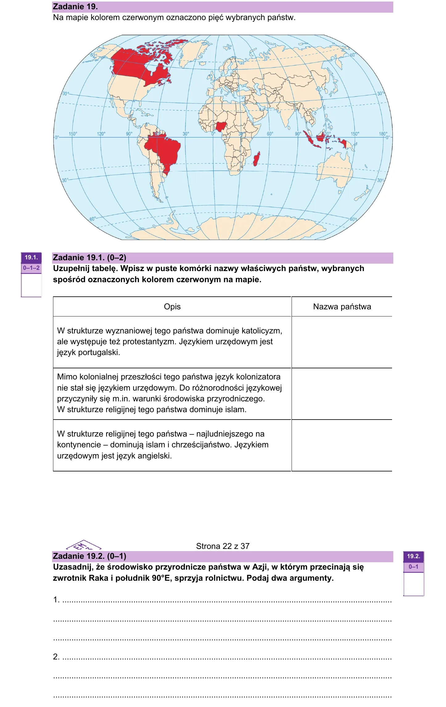 Zadanie 19 — geografia 2026, poziom rozszerzony, arkusz CKE