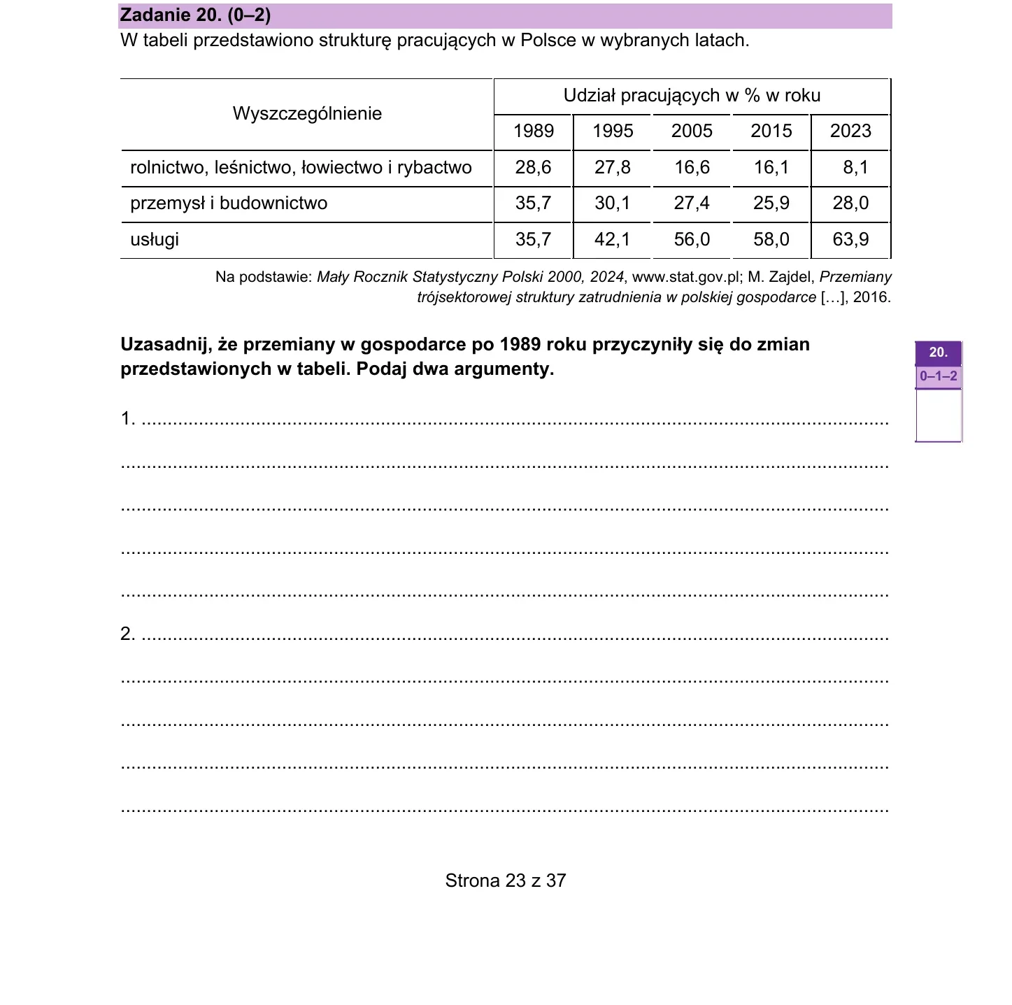 Zadanie 20 — geografia 2026, poziom rozszerzony, arkusz CKE