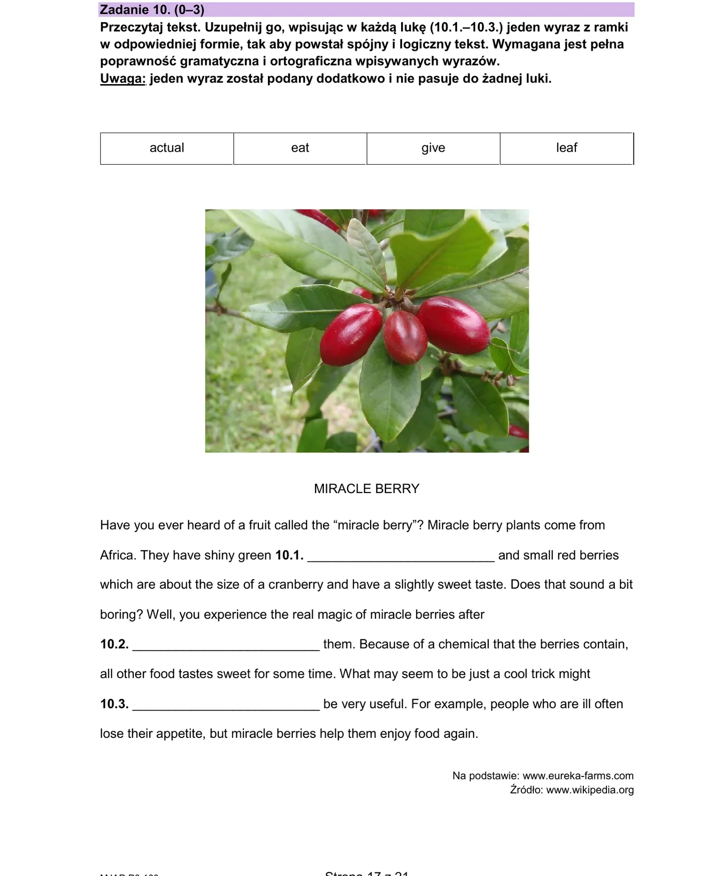 Zadanie 10 - word formation, miracle berry