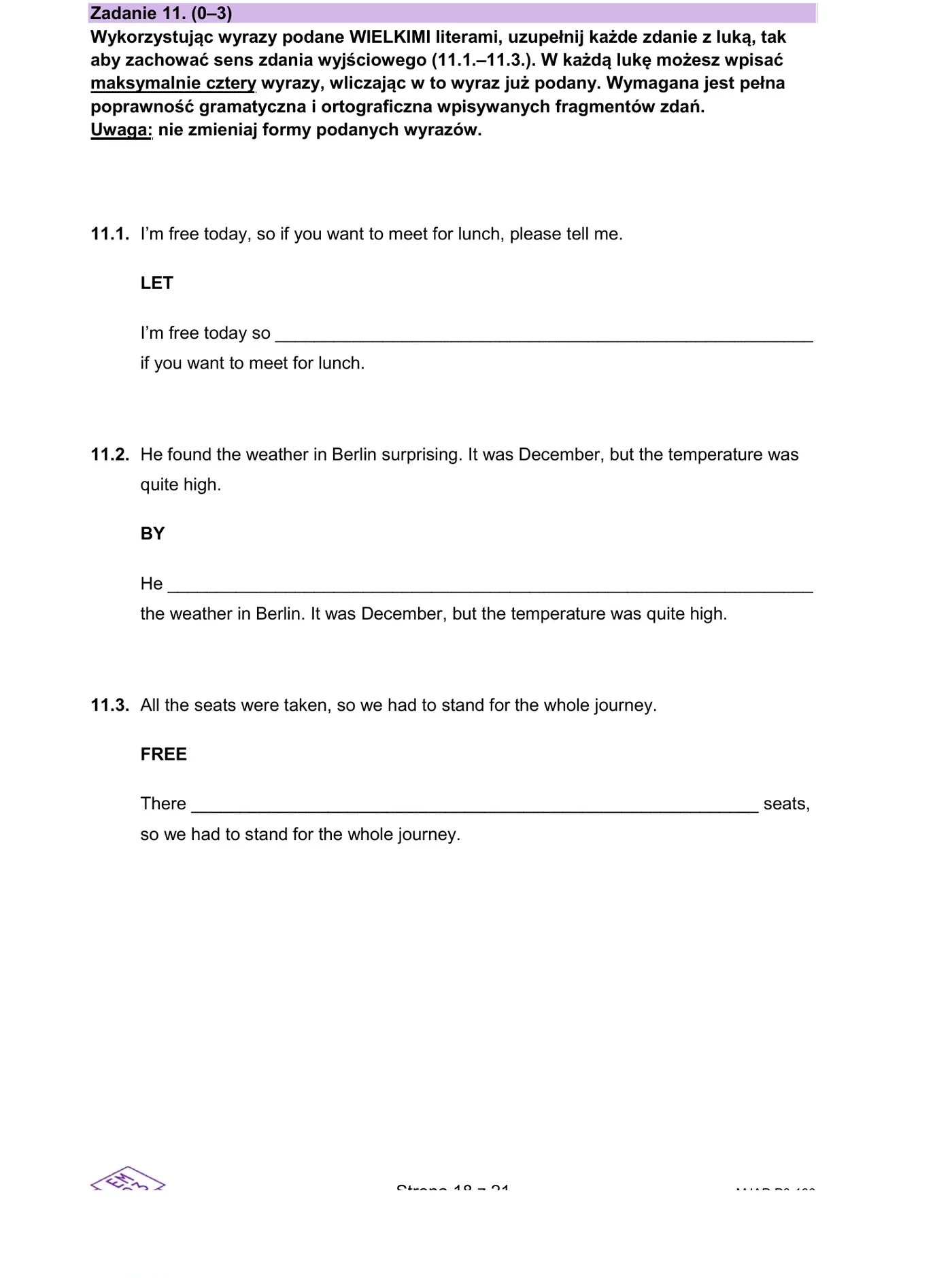 Zadanie 11 - sentence transformations