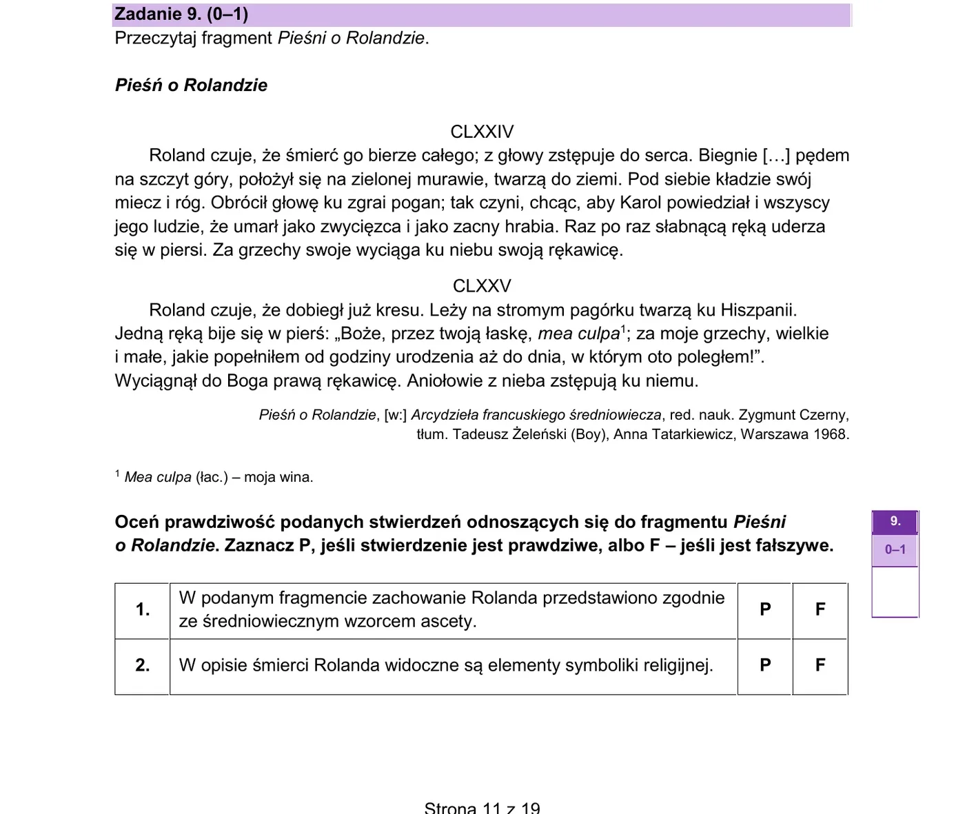 Fragment Pieśni o Rolandzie (laisses CLXXIV-CLXXV - opis śmierci Rolanda)