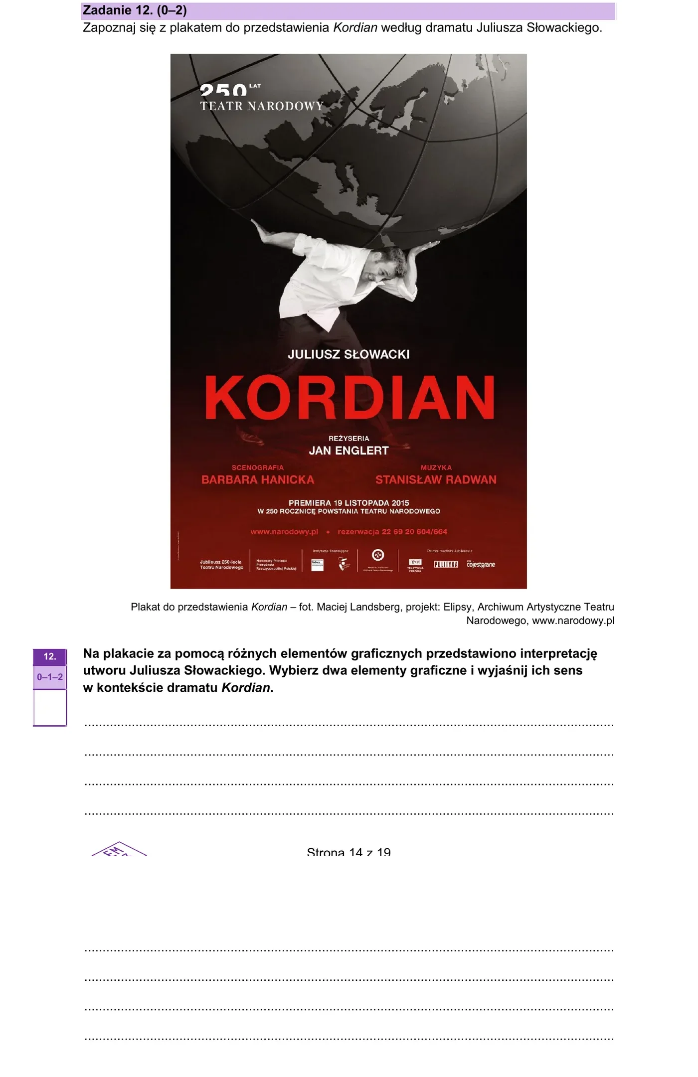 Plakat do przedstawienia Kordian wg dramatu Juliusza Słowackiego (Teatr Narodowy, 2015)