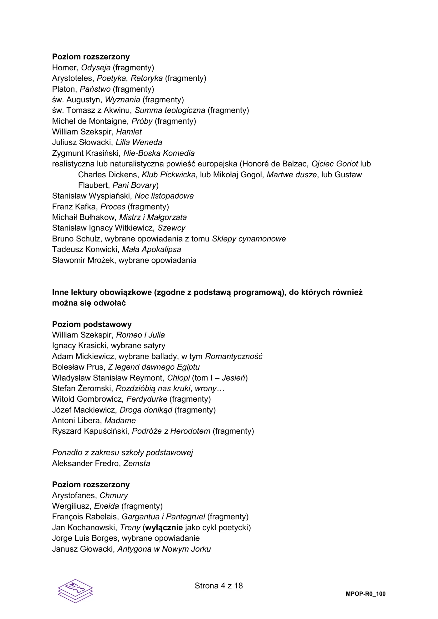 Lista lektur obowiązkowych - strona 4 arkusza CKE