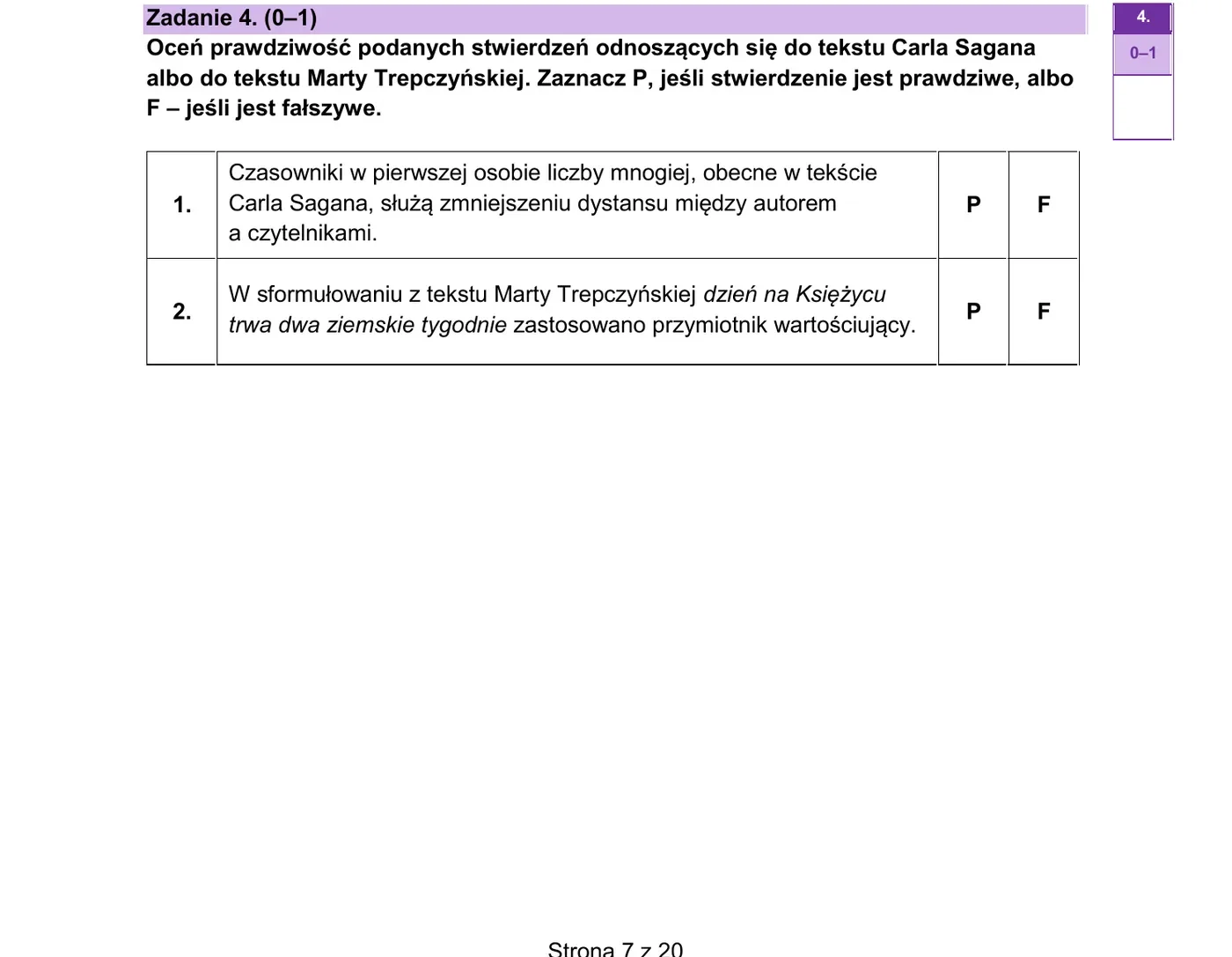 Zadanie 4 - strona 7 arkusza CKE