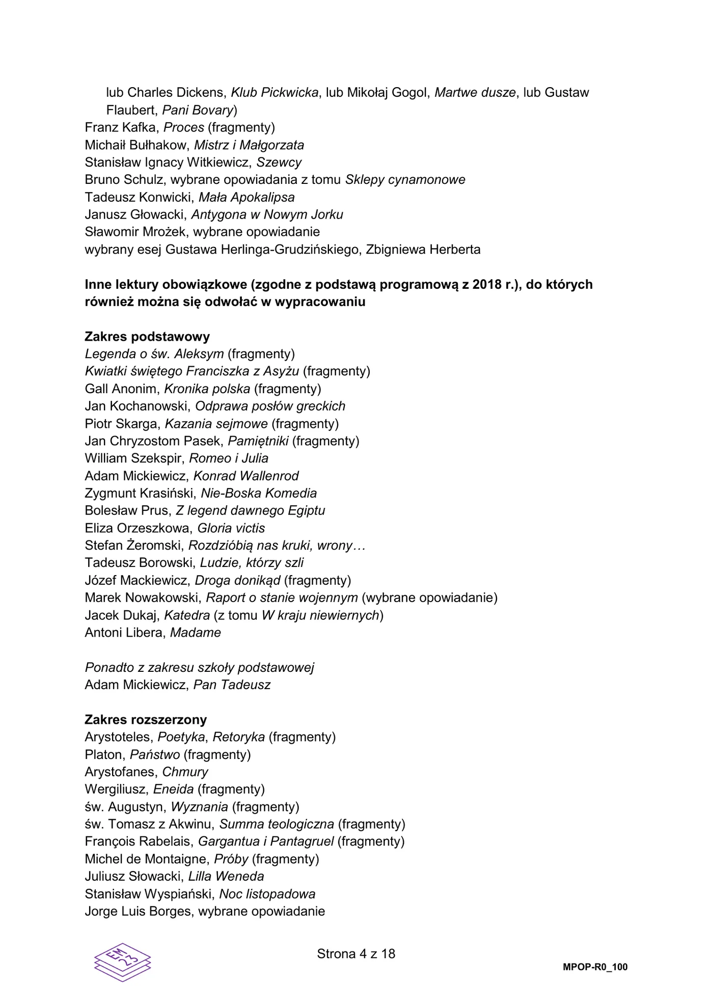Lista lektur obowiązkowych - strona 4 arkusza CKE