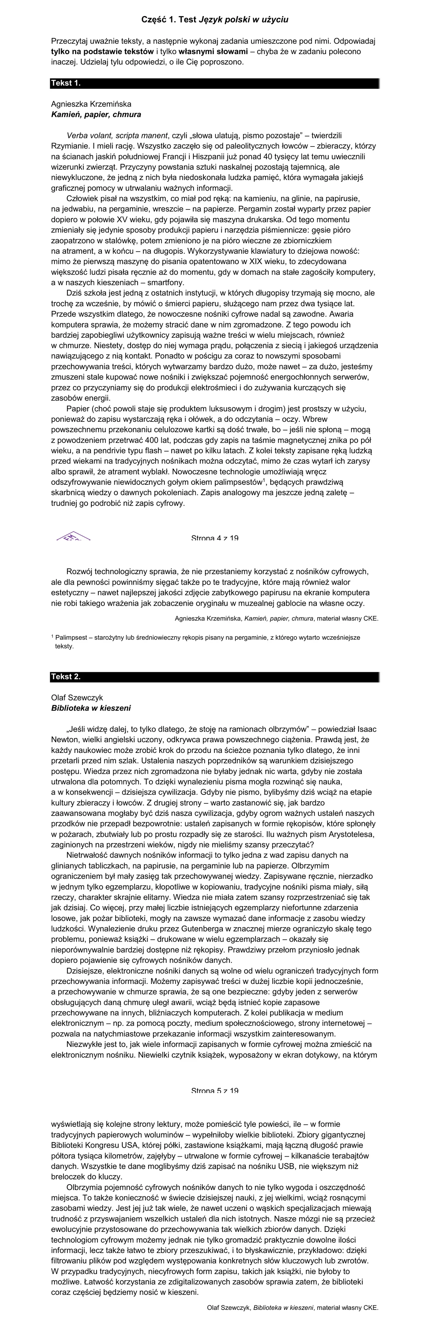 Teksty źródłowe (Tekst 1 i Tekst 2)