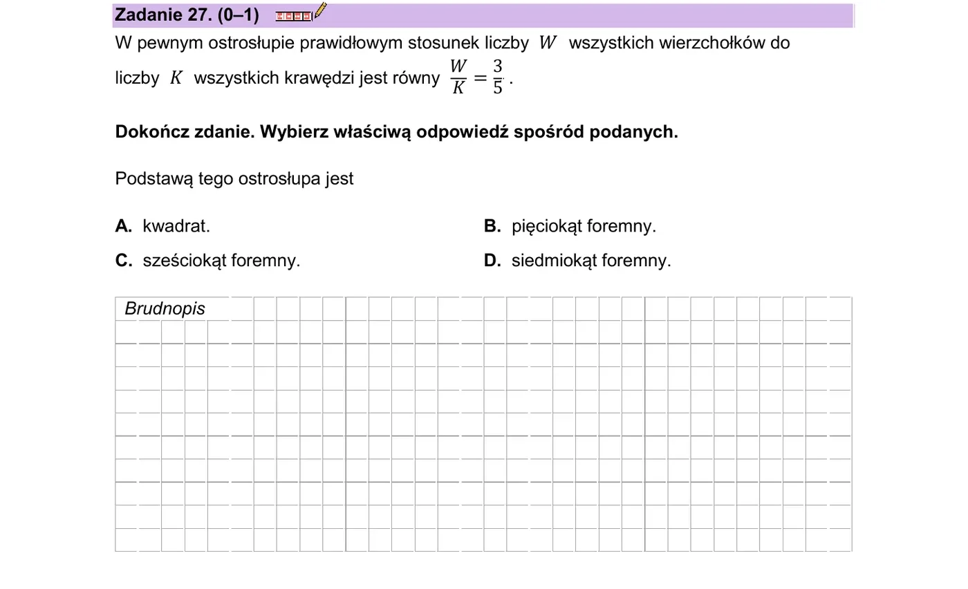 Zadanie 27 (25 CKE) - przekątna graniastosłupa