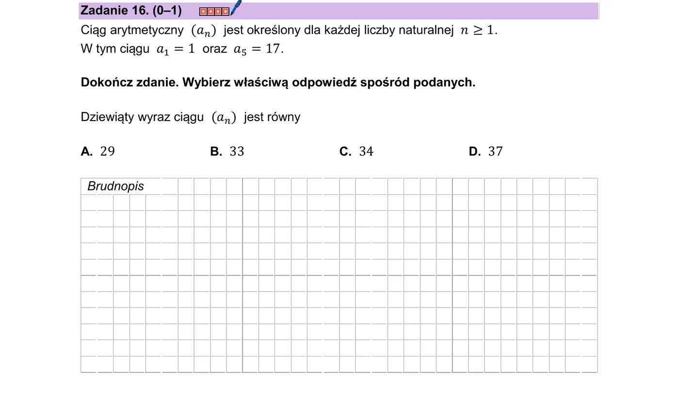 Zadanie 16 - ciąg arytmetyczny, dziewiąty wyraz