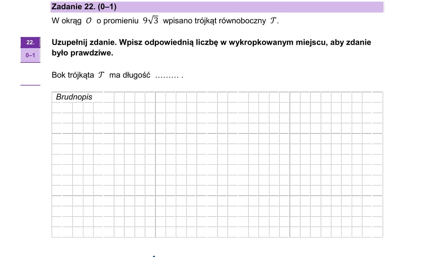 Zadanie 22 - trójkąt równoboczny wpisany w okrąg