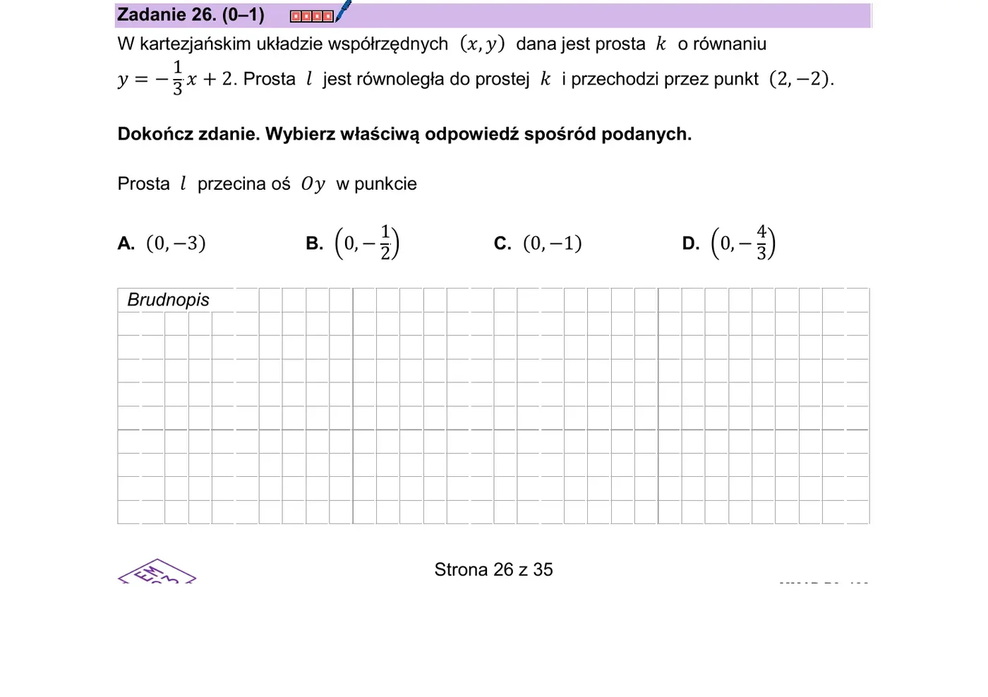 Zadanie 26 - proste równoległe, przecięcie z osią