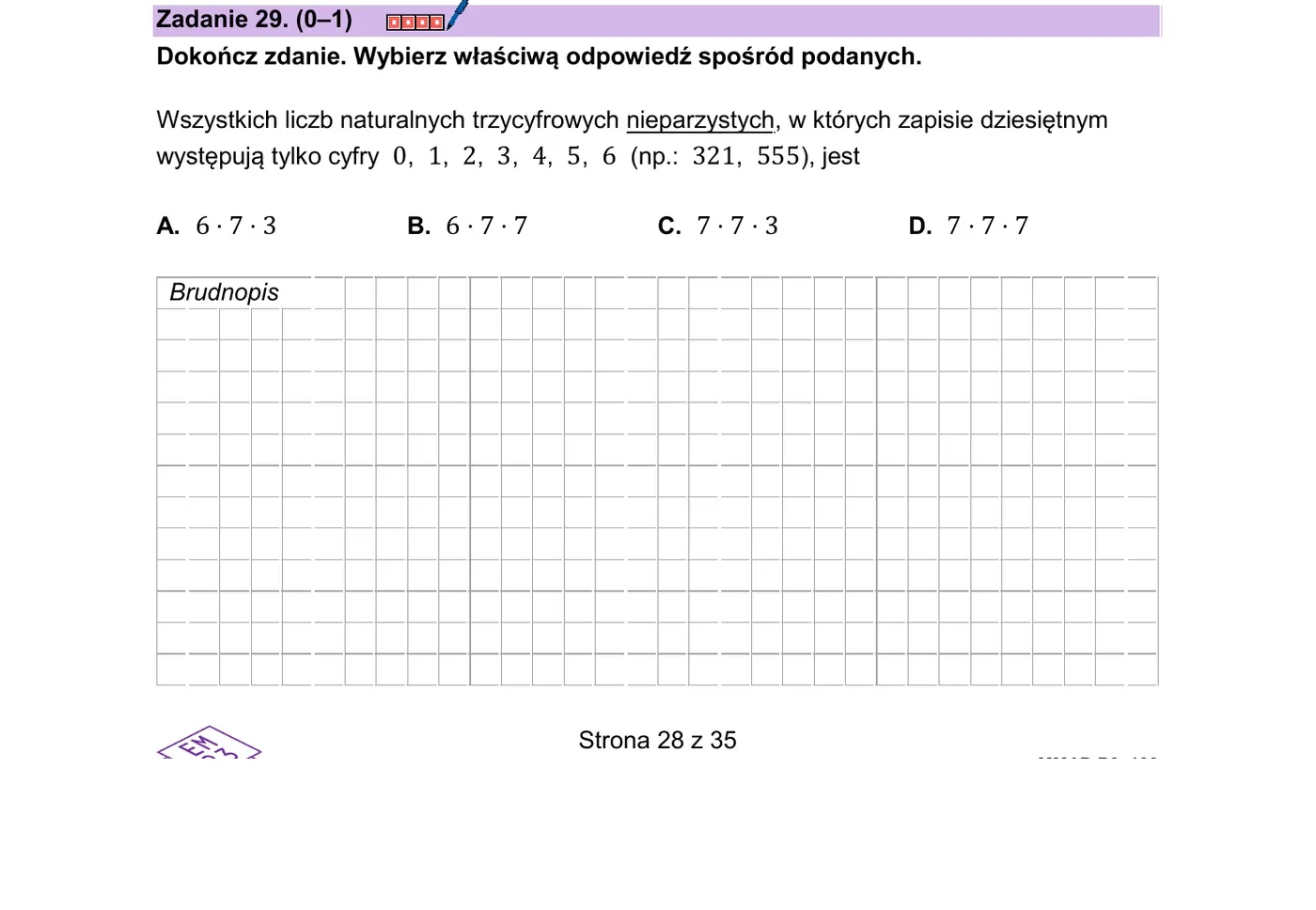 Zadanie 29 - liczba trzycyfrowych nieparzystych z danych cyfr