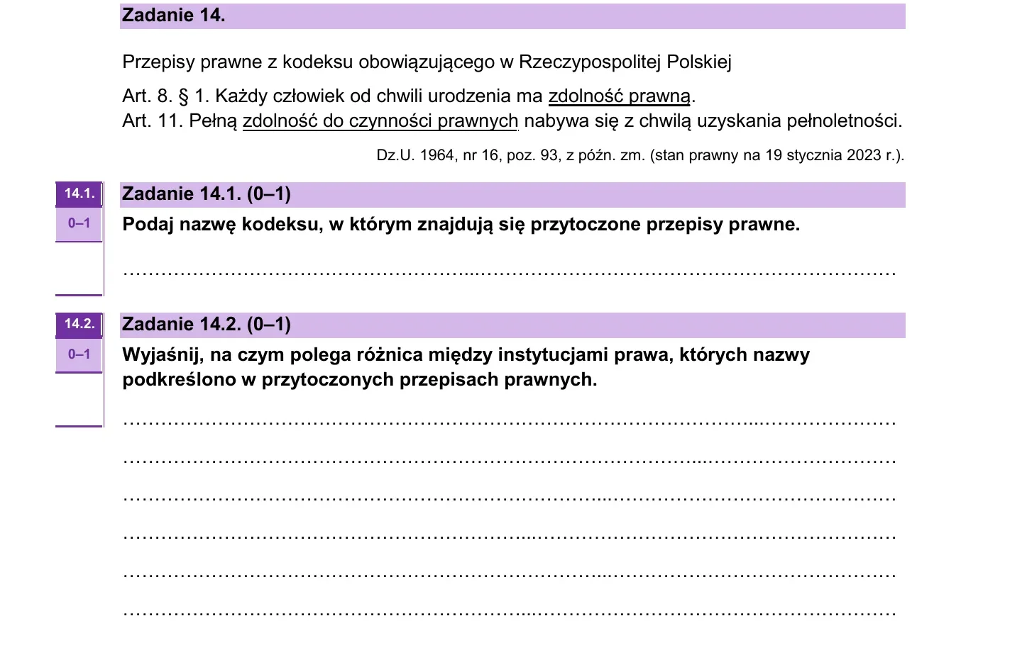 Zadanie 14 — WOS 2023, poziom rozszerzony, arkusz CKE