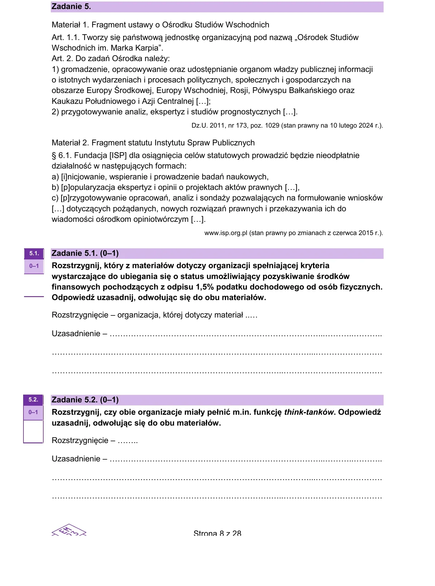 Zadanie 5 — WOS 2024, poziom rozszerzony, arkusz CKE