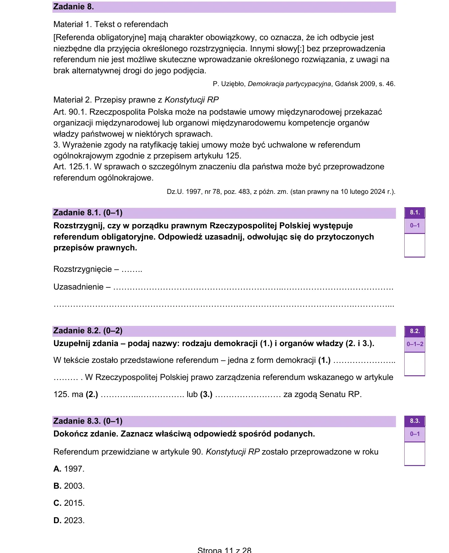 Zadanie 8 — WOS 2024, poziom rozszerzony, arkusz CKE
