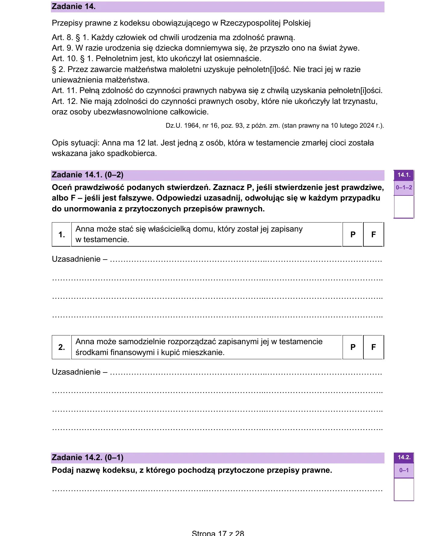 Zadanie 14 — WOS 2024, poziom rozszerzony, arkusz CKE