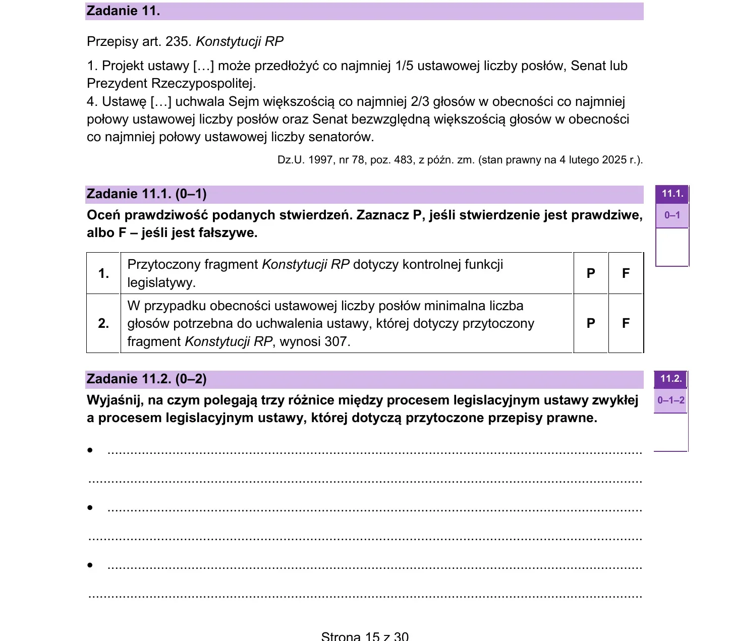 Zadanie 11 — WOS 2025, poziom rozszerzony, arkusz CKE