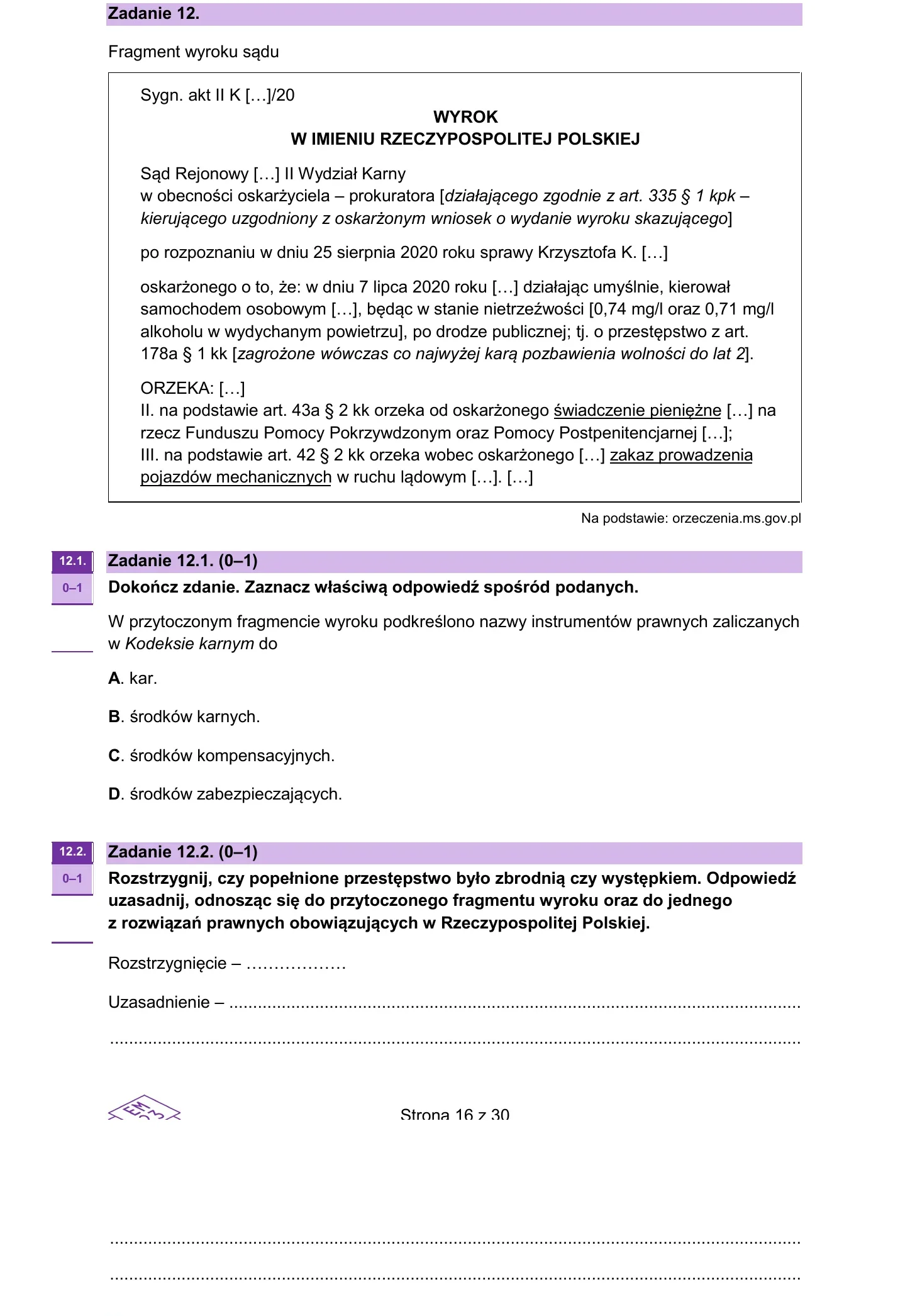 Zadanie 12 — WOS 2025, poziom rozszerzony, arkusz CKE
