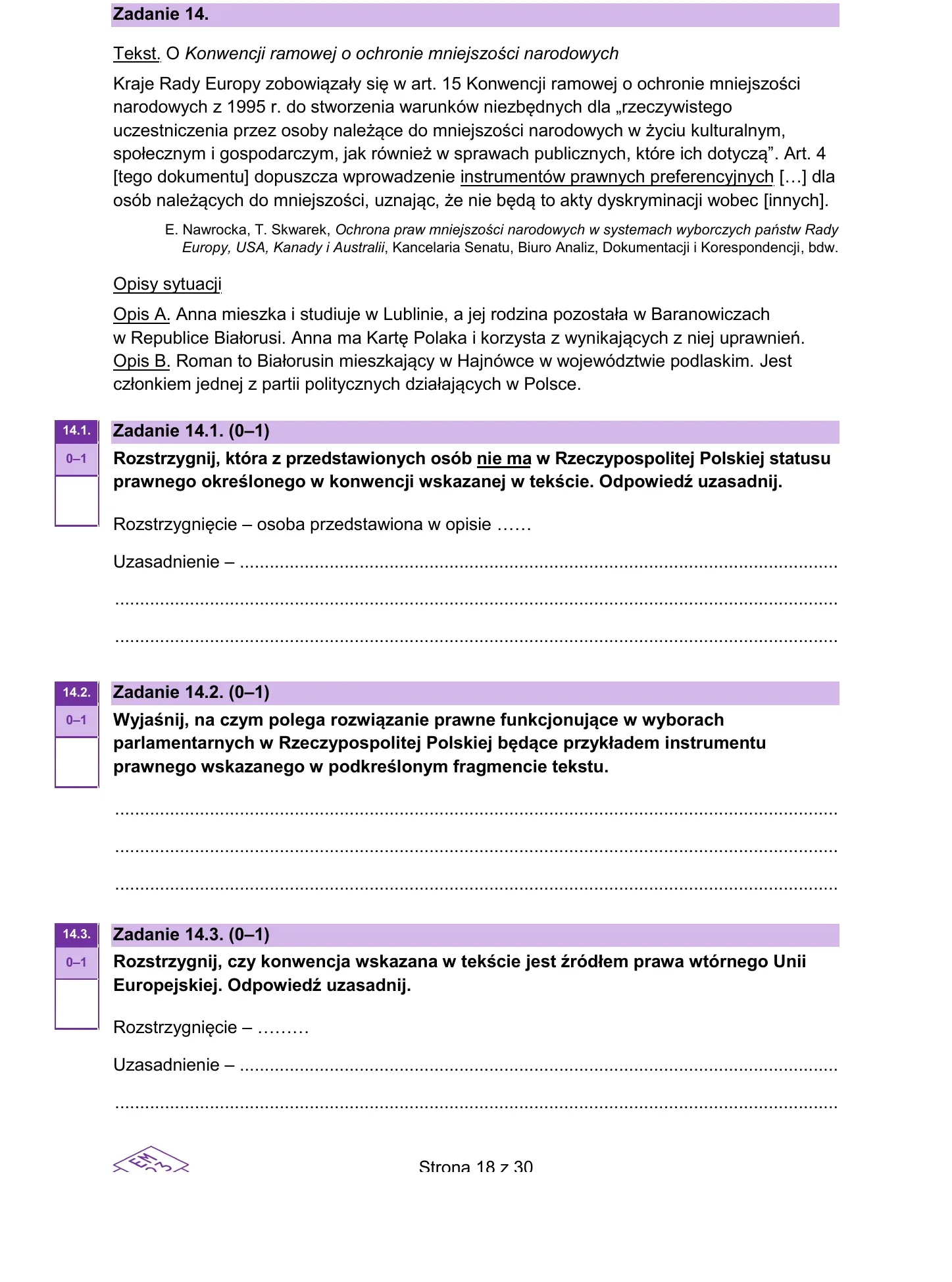 Zadanie 14 — WOS 2025, poziom rozszerzony, arkusz CKE