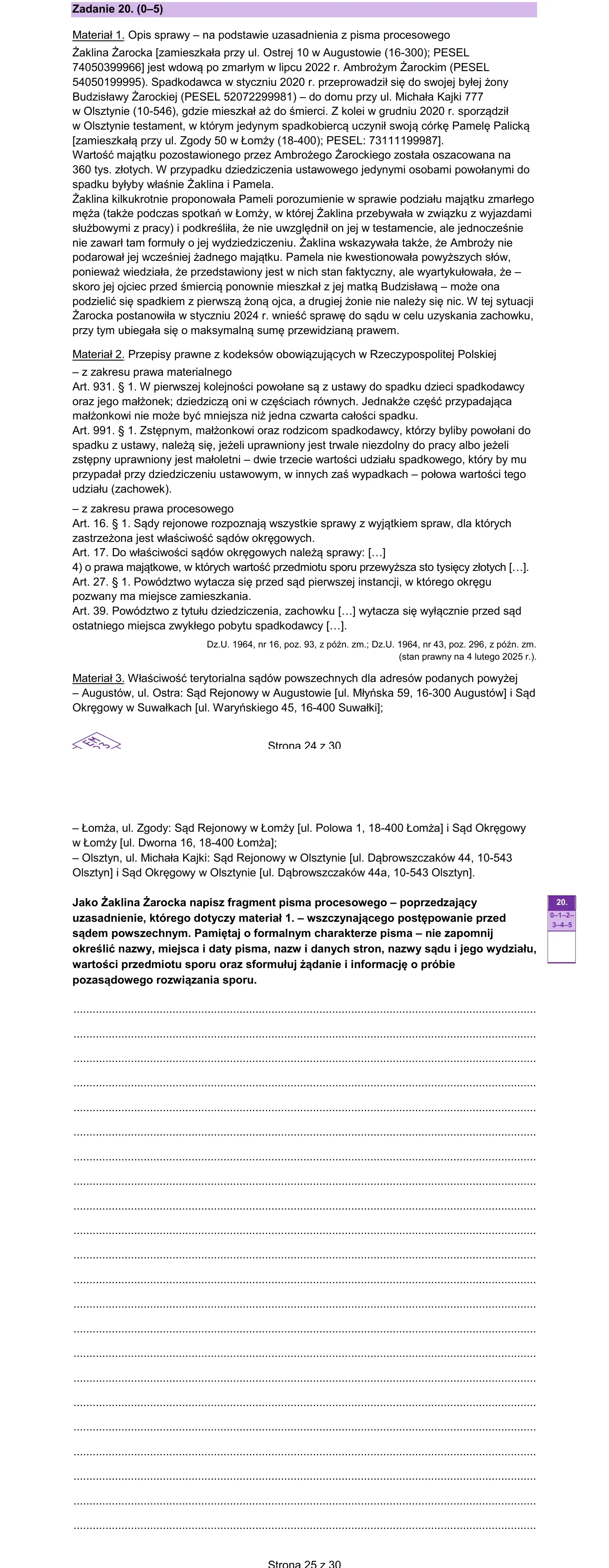 Zadanie 20 — WOS 2025, poziom rozszerzony, arkusz CKE