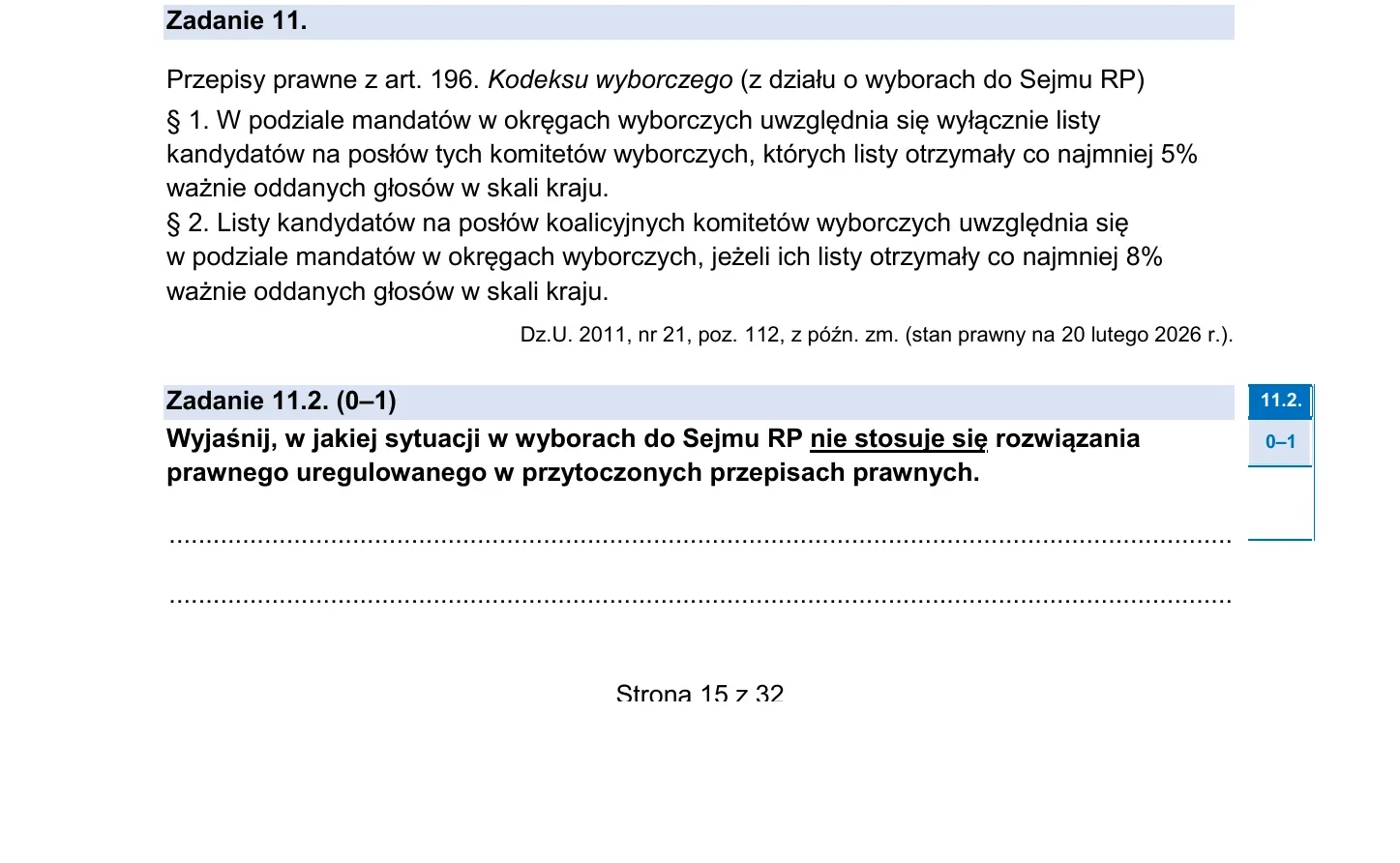 Zadanie 11 — WOS 2026, poziom rozszerzony, arkusz CKE