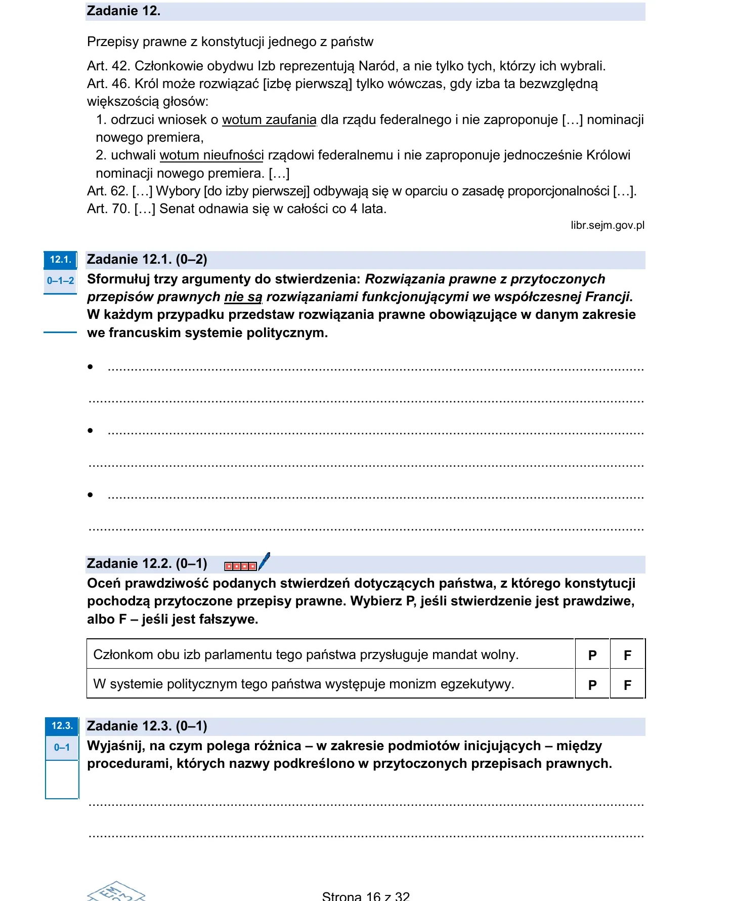 Zadanie 12 — WOS 2026, poziom rozszerzony, arkusz CKE