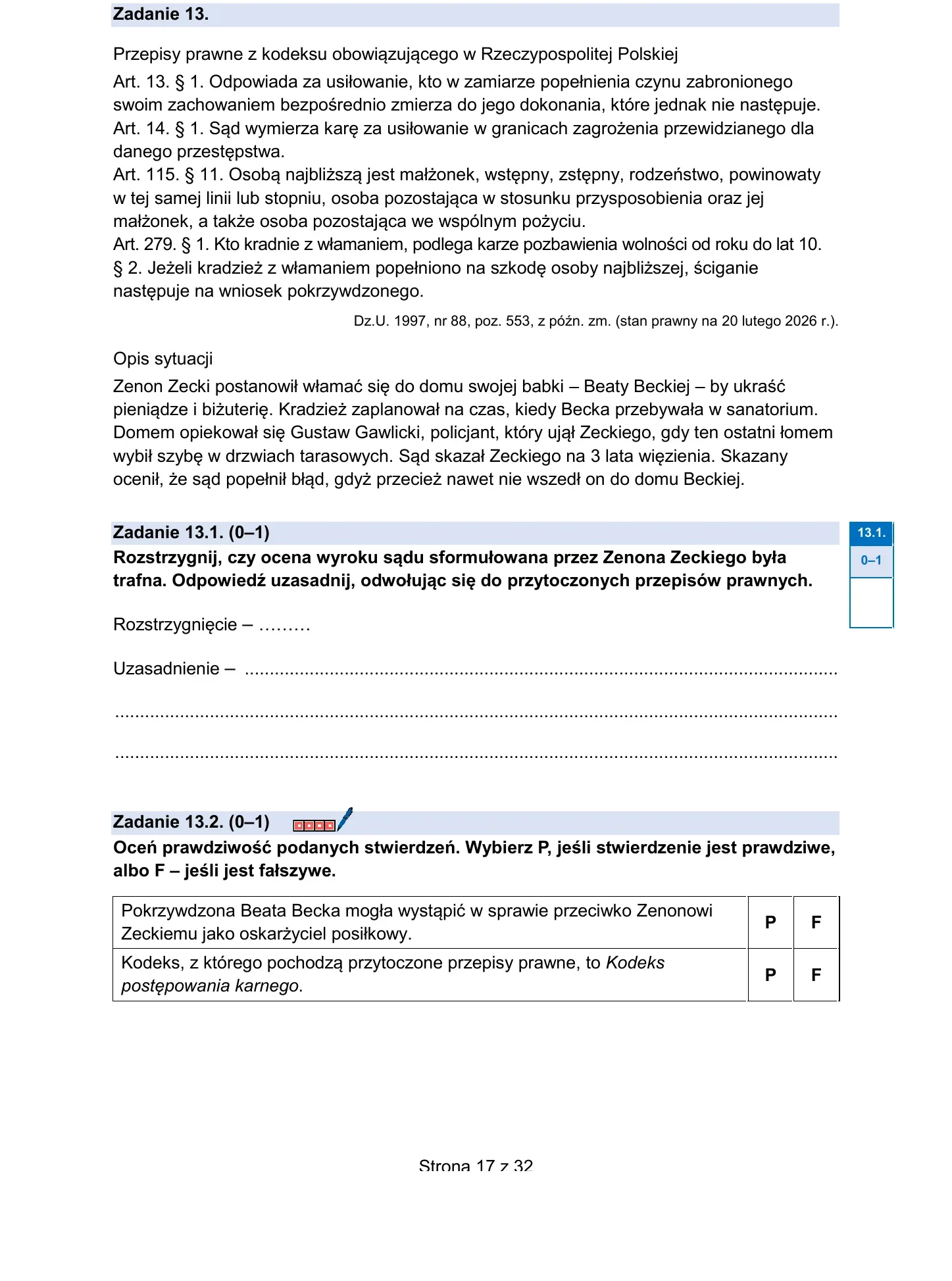 Zadanie 13 — WOS 2026, poziom rozszerzony, arkusz CKE