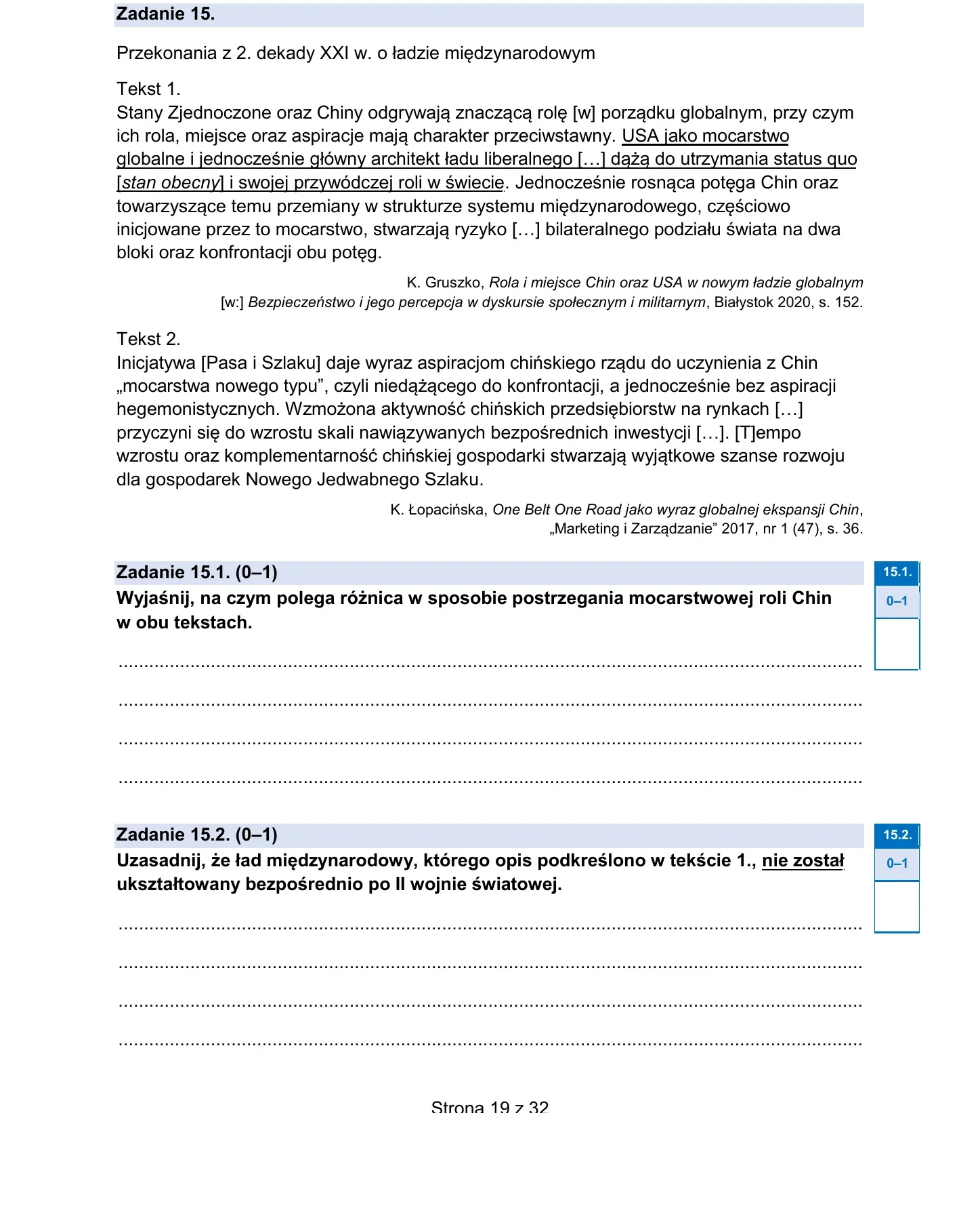 Zadanie 15 — WOS 2026, poziom rozszerzony, arkusz CKE