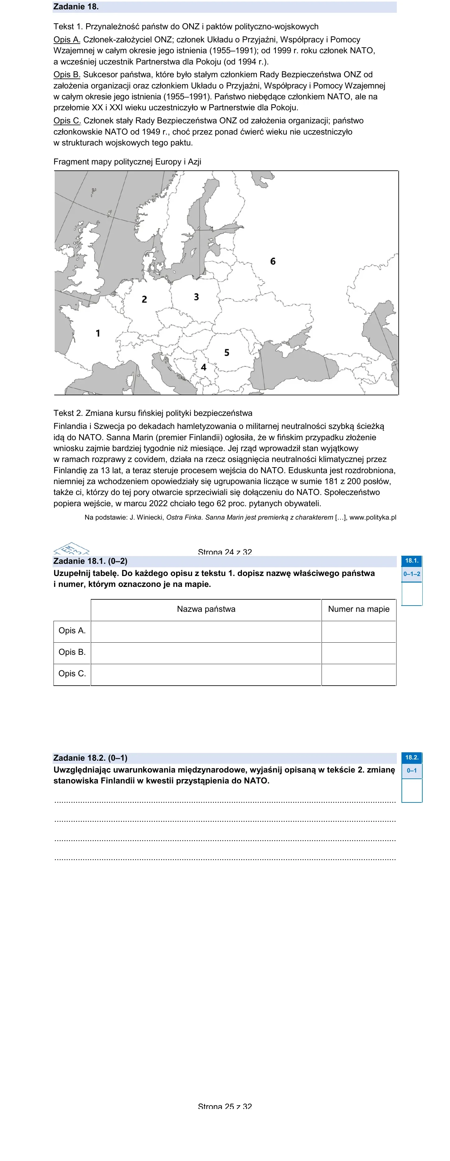 Zadanie 18 — WOS 2026, poziom rozszerzony, arkusz CKE