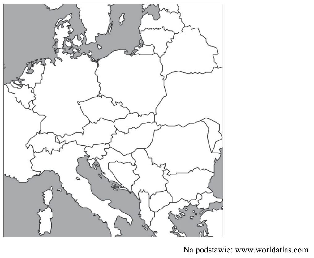 Fragment mapy politycznej Europy Środkowej i Południowo-Wschodniej w latach 1993–2005, z granicami państw bez ich nazw.